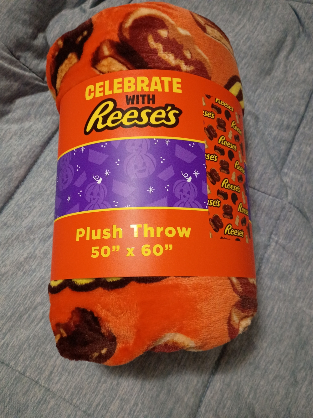 Reece's Halloween Orange Plush Throw Blanket -